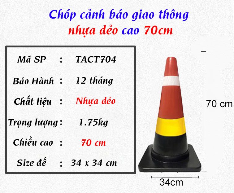 Chóp nón phản quang GT.70 ĐD – cao 70cm